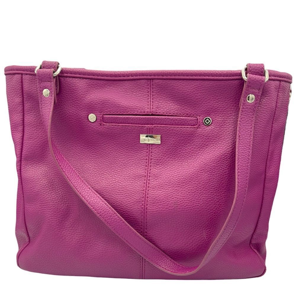Thirty One Jewel Townsfair Raspberry Metallic Pewter Reversible Tote FLAWED